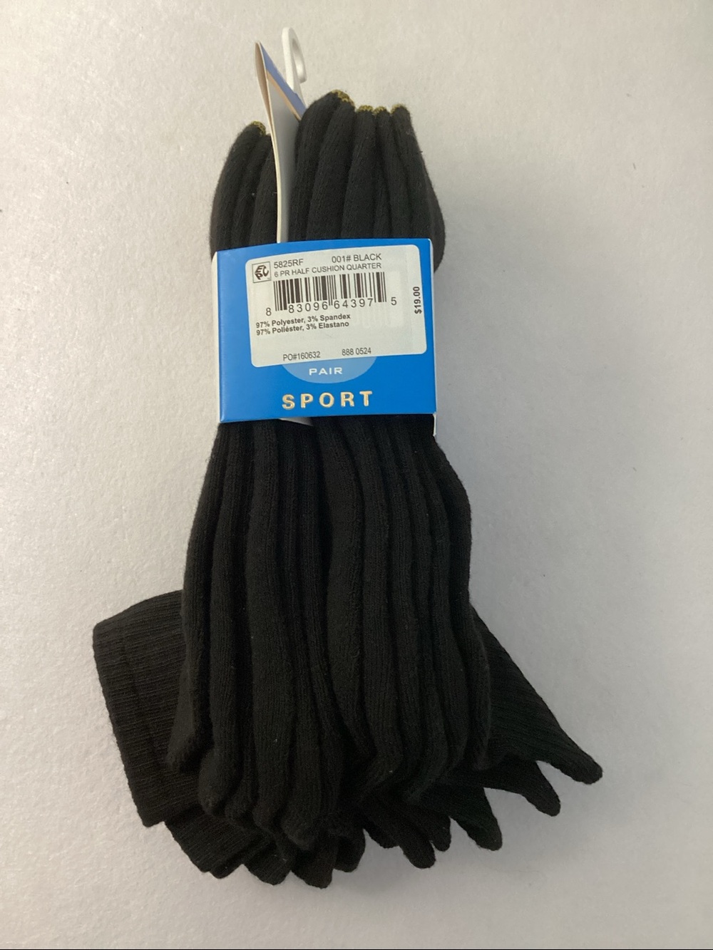 Gold Toe Sport Black Half Cushion Quarter - 6 Pairs - Picture 2 of 6